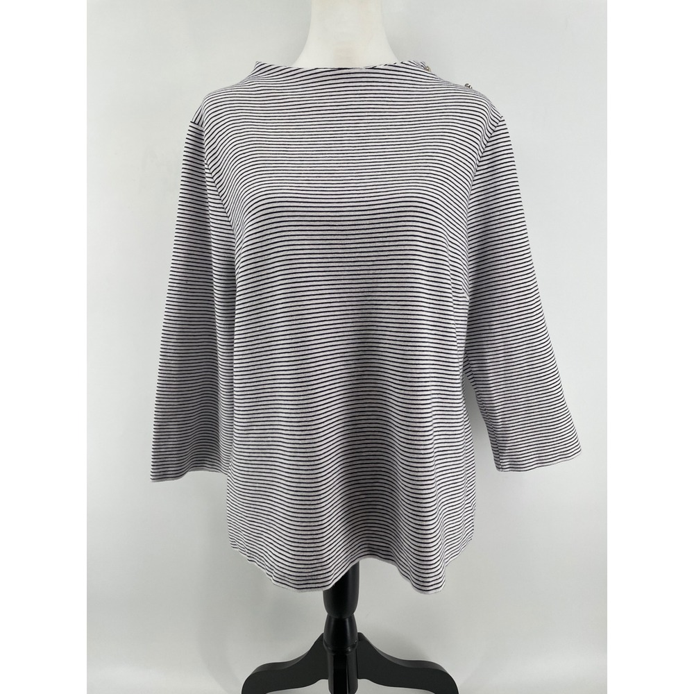 Talbots Striped Top Womens XL Knit Gold Button Preppy Classic Nautical Coastal